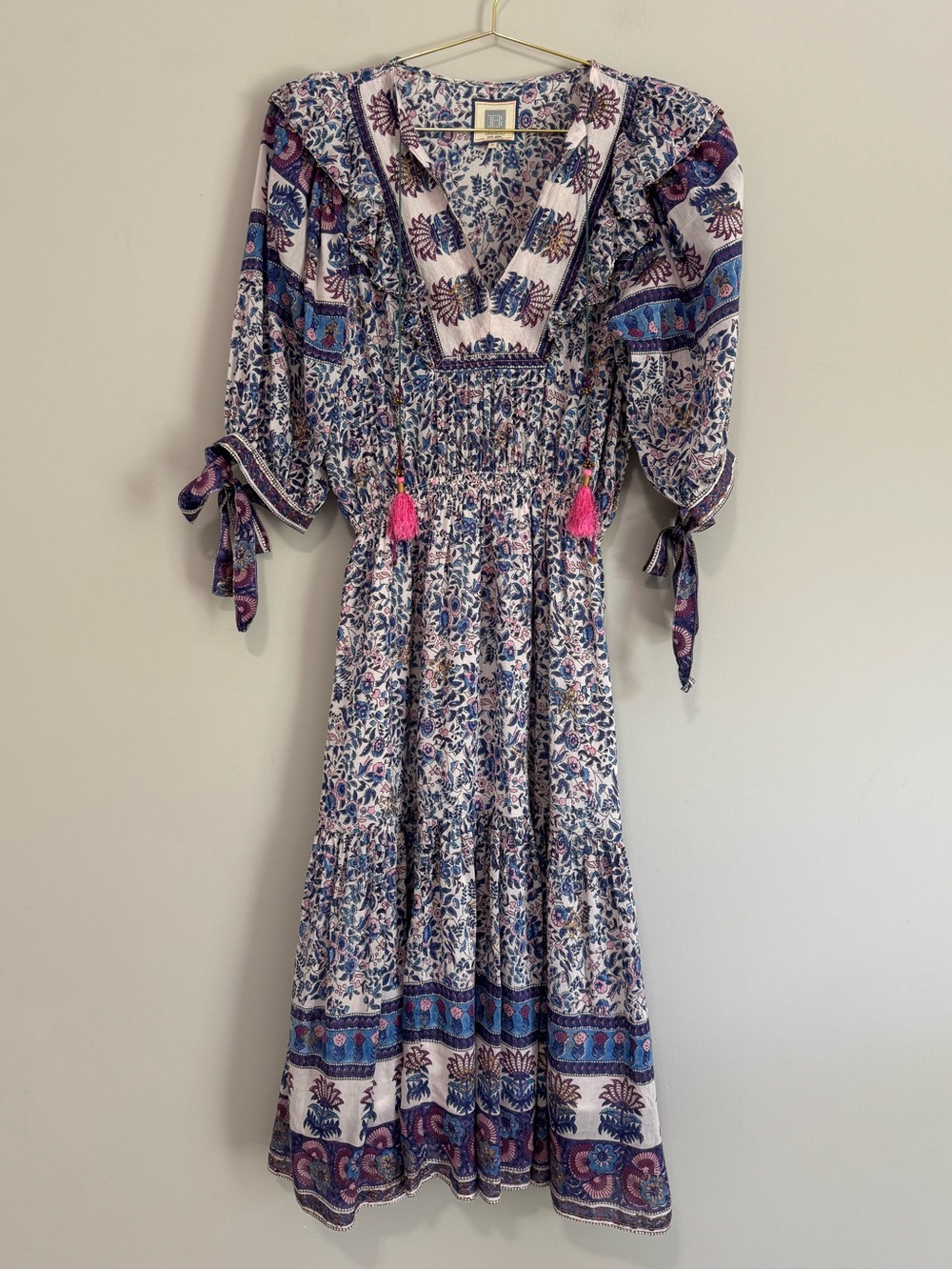BELL Boho Floral Midi Dress with Tassel Tie